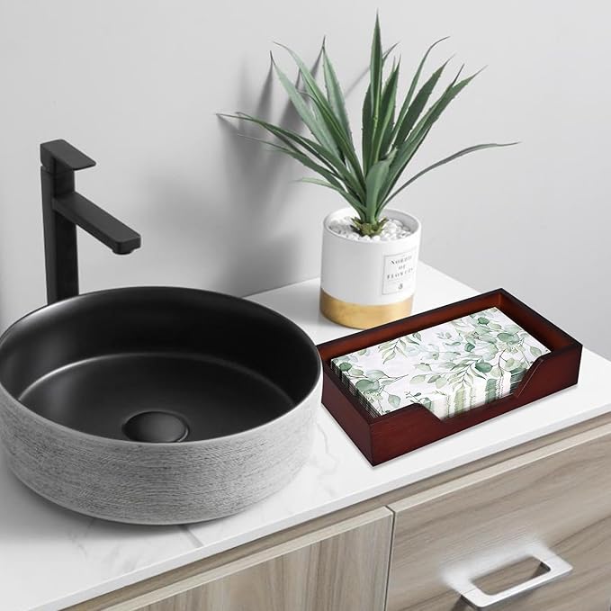 Bamboo Napkin Holder for Kitchen Table Bathroom Paper Towel Holder Farmhouse Flat Napkin Holders Brown Guest Towel Holder Hand Towel Tray Rectangle Napkin Holder
