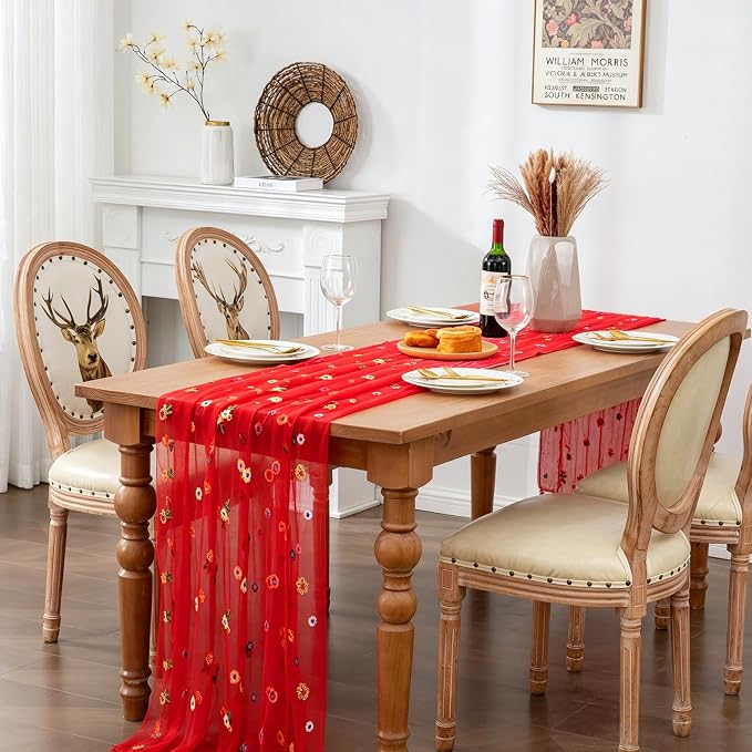 BINBE 6pcs Daisy Spring Table Runner Embroidery Gauze 10FT Florals Seasonal - Image 4