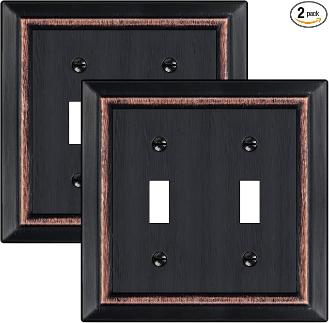 Metal Wall Plate for Electrical Outlets, Decorative Aged Bronze Switch Plates Outlet Cover, Light Switch Cover Plate, 2-Gang Wall Plates (Double Toggle, 2 Pack)