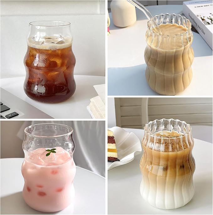 2 Pcs Ribbed Glass Cups 18 Oz Vintage Drinking Glassware Ripple Cocktail Glasses - Image 5