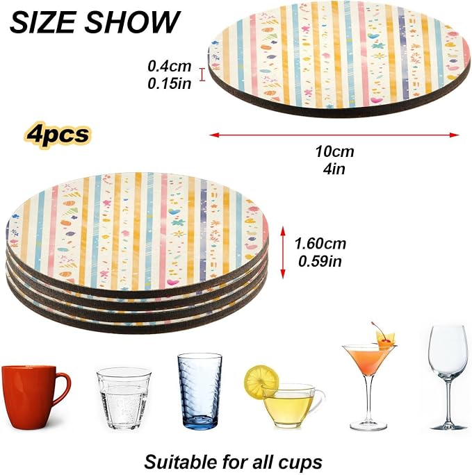 Stripes Tiny Dots Minimalist Aesthetic Coaster 4 Pcs Cork Placemats Hot Pads - Image 4