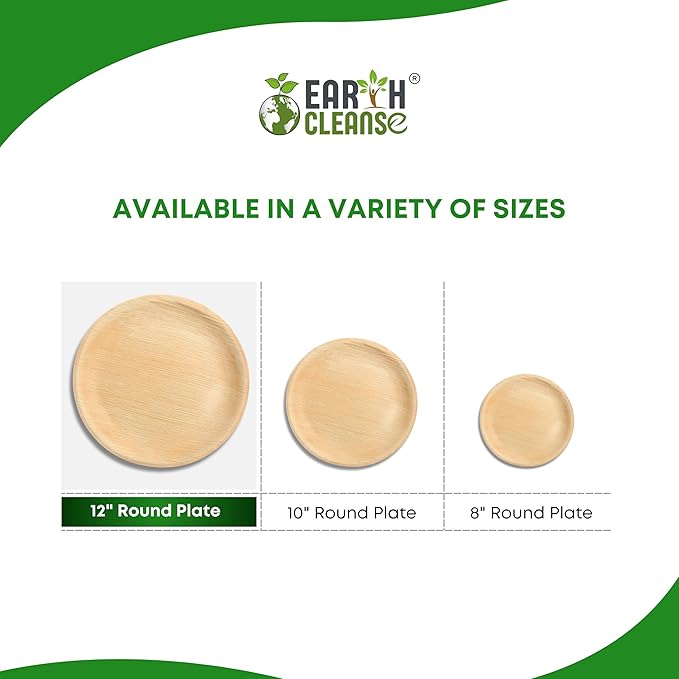 Compostable Palm Leaf Plates 12 Inch Round (50 Pack) | Disposable Biodegradable Plates Like Bamboo & Wooden | Microwave & Oven Safe | Eco-Friendly Dinnerware for Parties & Events