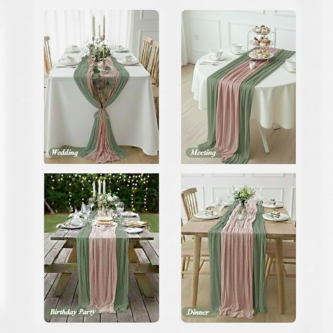 Cheesecloth Table Runner 10 Pack Sage Green and Dusty Pink, Boho Gauze Table - Image 4