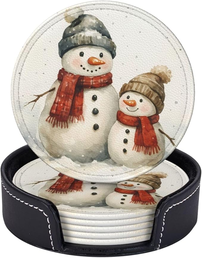 Winter Watercolor Snowman and Snow Scene Coasters by KiuLoam