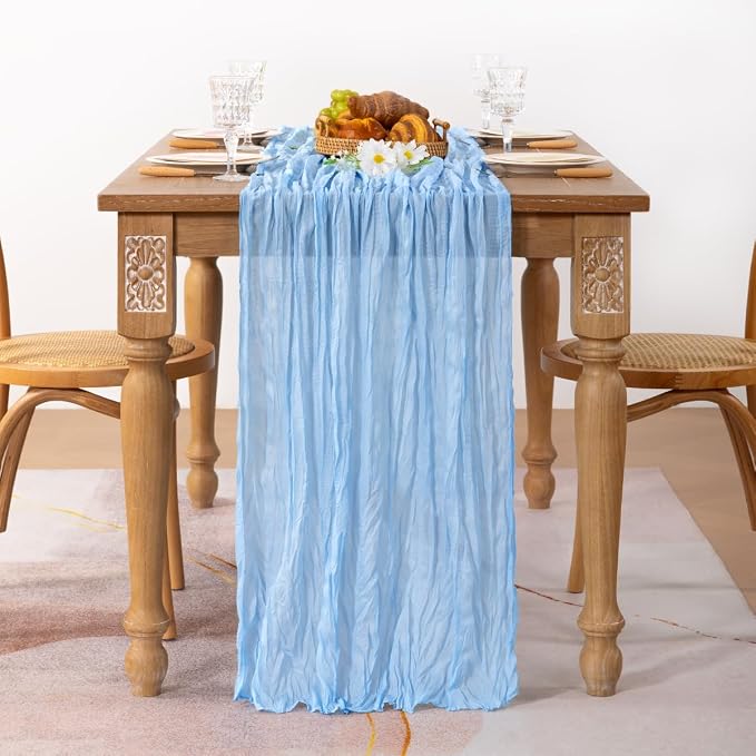 2 Pack Baby Blue Cheesecloth Table Runner 10ft Baby Shower Table Decor | - Image 5