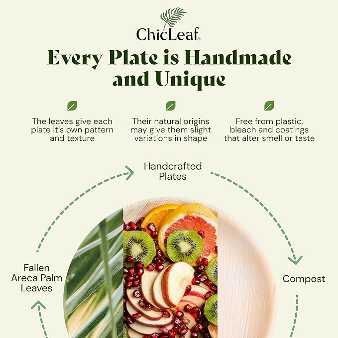 Chic Leaf Palm Leaf Plates Disposable Inch Square Pack Compostable Biodegradable & Eco Friendly Plates, Romantic Valentine's Day Table Setting Microwave Safe Disposable (10'' - 25 Pack)