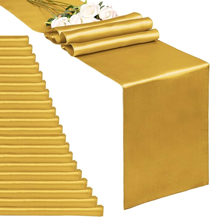 20-Pack Gold 12 x 108 inches Long Premium Satin Table Runner | Wedding by REWOMC