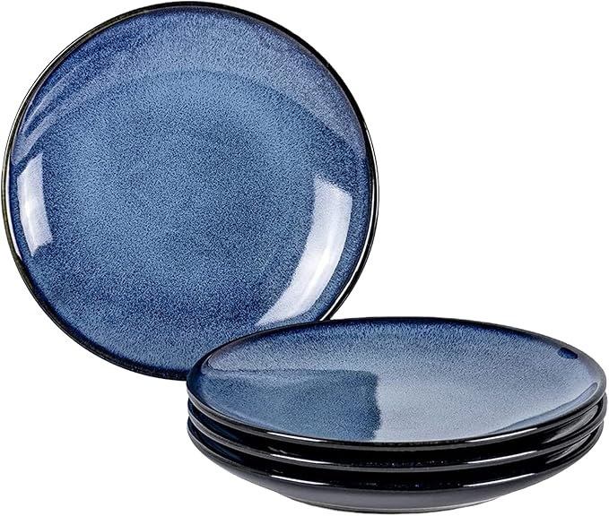 UNICASA Ceramic Dinner Plates Set of 4, Porcelain 10.25 Inch Pasta Plate Set, Reactive Glaze Serving Dishes for Steak, Salad, Pizza, Dishwasher & Microwave Safe (Blue)