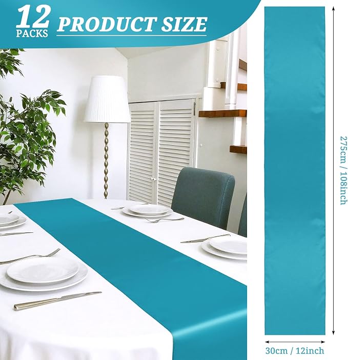 12 Pack Turquoise Satin Table Runner 12 x 108 Inch Long Premium Table Runners - Image 2