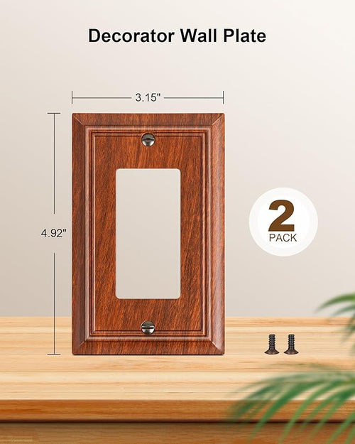 2-Pack Decorator Outlet Cover Plate, Wood Grain Decorative Switch Plates and Outlet Covers, Durable Natural Bamboo Fiber Wall Plates for Electrical Outlets, Receptacle, GFCI Outlet, Dimmer Switch