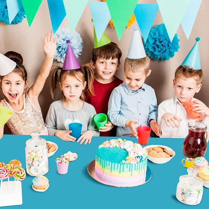 54 Inch X 200 Feet Plastic Table Cover Roll with Convenient Slide Cutter, Disposable Plastic Table Cloth Roll with Cut-to-Size Design for Weddings, Banquets, Parties (Turquoise)
