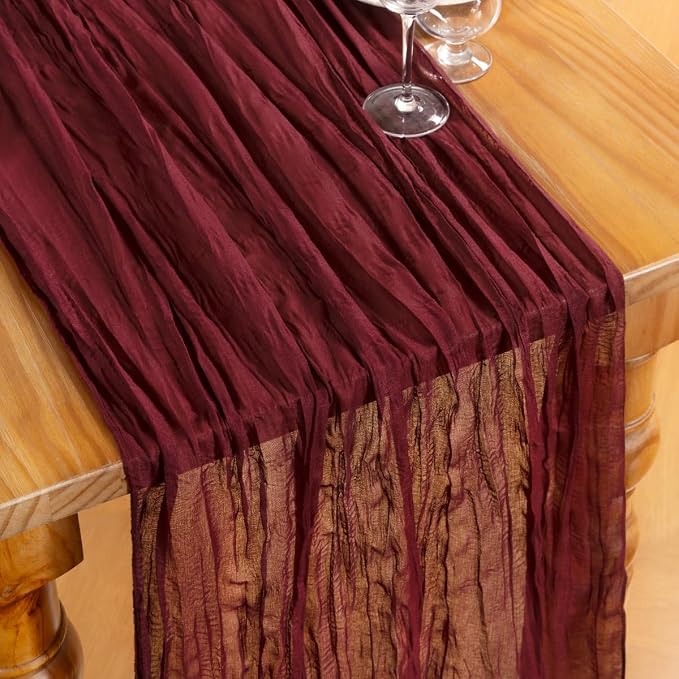 DeZerlor Burgundy Cheesecloth Table Runners 6 Pack Christmas Runners | - Image 2