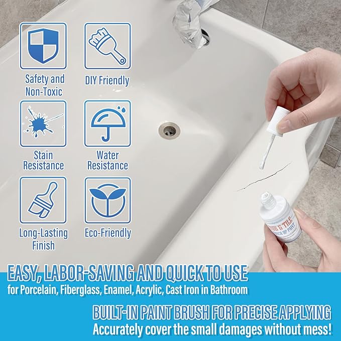 Specialty Tub and Tile Paint, White Tub Paint for Bathtub, Quick-Dry Porcelain paint for Scratches & Chips on Porcelain, Acrylic, Enamel, Cast Iron, Bathtub, Tiles, Sinks and Toilets(Matte White)