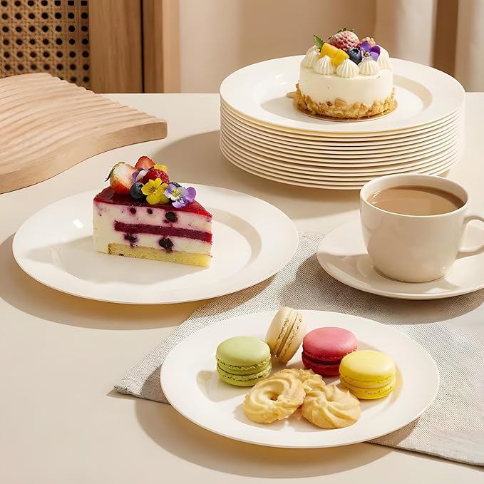 I00000 100 Pc Ivory Plastic Plates,7inch Cream Dessert Plates, Elegant Disposable Plate Perfect for Birthday, Wedding, Baby & Bridal Shower or Party (100 Guests)