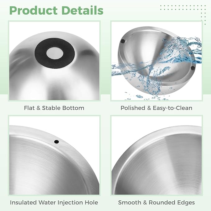 Joyibay 7.87 Inch Dip Chiller Bowl Long-Lasting Stainless Steel Salad Bowl, Stylish Insulated Double-Wall Serving Bowl with Water Injection Hole, Versatile for Keeping Food Hot or Cold