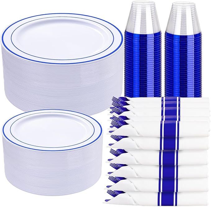 WELLIFE 350 Pieces Blue Plastic Plates by WELLIFE