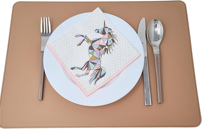 Nikalaz Set of 6 Placemats Made of Recycled Leather (18"x13", Light Camel)