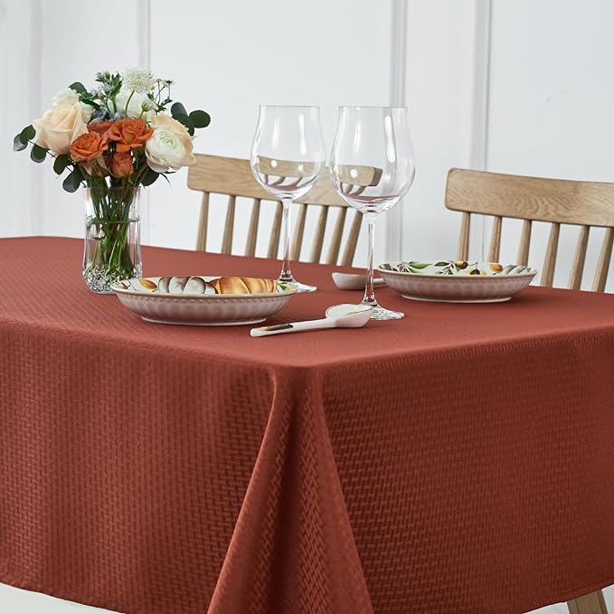 maxmill Weaved Texture Square Tablecloth Stain Resistant Waterproof Wrinkle Free Soft Fall Table Cloth, Decoration for Fall Harvest Fabric Cover for Dining Room, 52 x 52 Inch, Rustic Brick