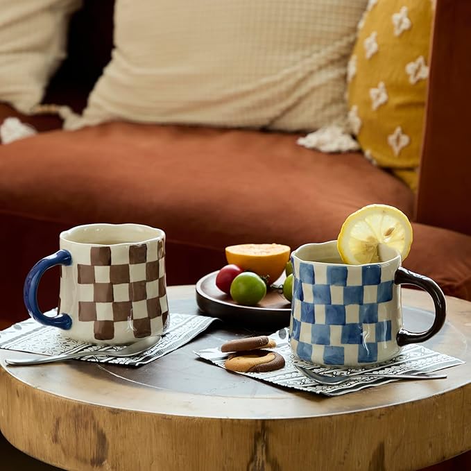 Retro Checkered Ceramic Coffee Mug 16Oz by DelightsGalore