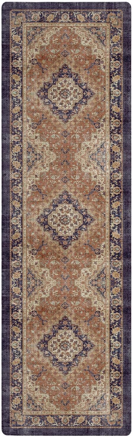 Color&Geometry Anti Fatigue Kitchen Mats for Floor 24x87, Vintage Decor, Easy Clean, Waterproof & Oil Proof, 0.4" Thick Cushioned, Non-Slip Kitchen Runner Rug for Sink, Laundry, Office, Warm Coral