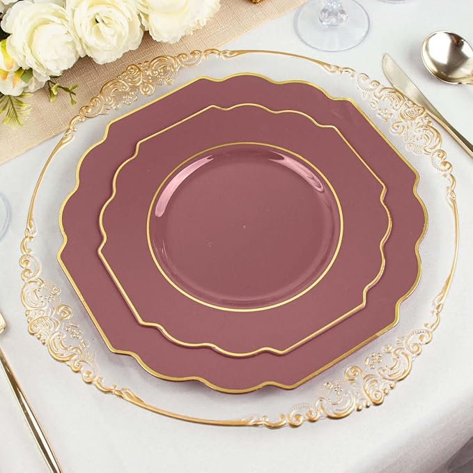 Cinnamon Rose Hard Plastic Dinner Plates, 50 Pack 11" Disposable Round Baroque - Image 2