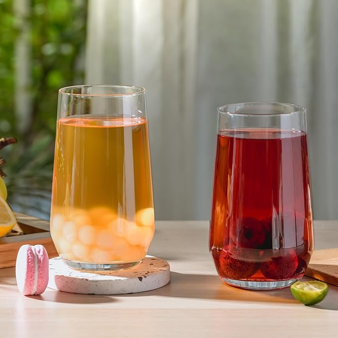 Drinking Glasses Set of 6, 16.4 oz Crystal Water Glasses,Tall Glass Cups,Highball Glass for Cocktail,Juice,Mojito,Iced Tea,Kitchen and Bar Glassware,Gifts for Christmas