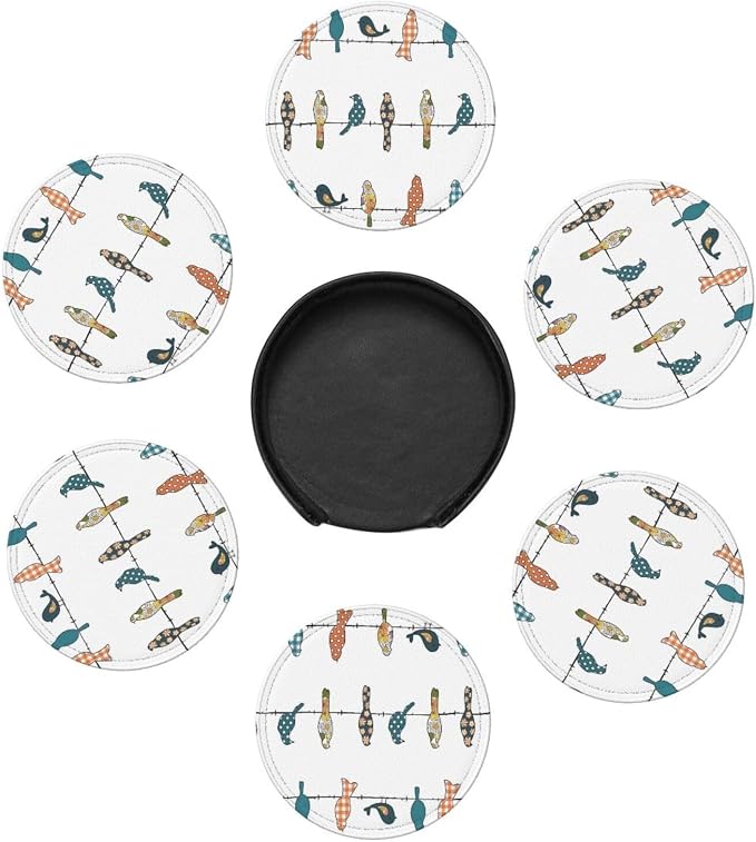 6 Pcs Rowley Birds Floral Pattern Leather Coasters - Image 7