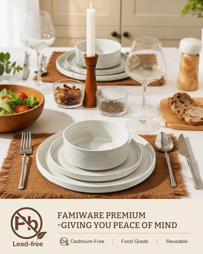 Stoneware Dinnerware Set for 8, Plates and Bowls - Image 2