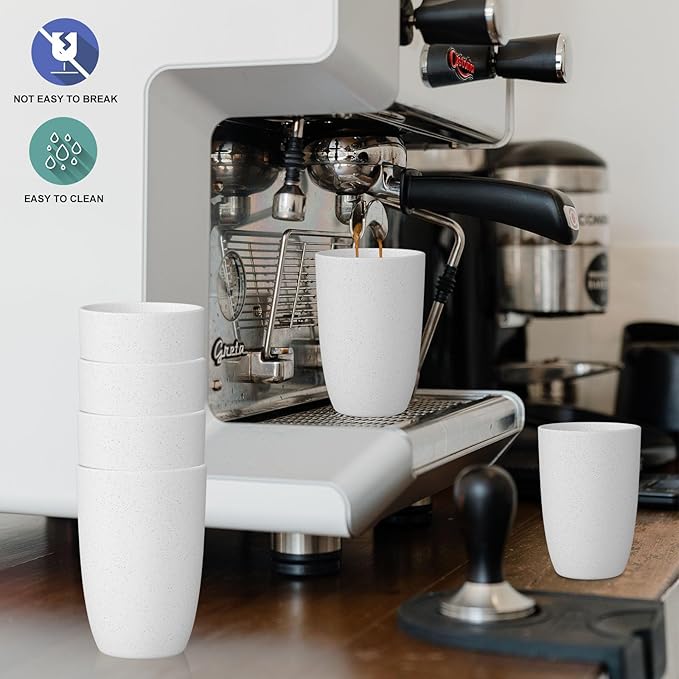 Wrova Wheat Straw Cups Set of 6 Good Alternative to Plastic Cups Reusable 12 oz Unbreakable Drinking Cup Reusable Dishwasher Safe Water Plastic Kitchen Glasses - White