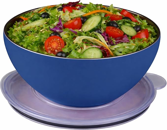 served Large Insulated Serving Bowl with Lid (100oz/3QT) - Double-Walled Stainless Steel Bowl for Hot & Cold Food - Vacuum Insulated, Spill-Resistant Thermal Bowl for Parties, Casseroles, Tailgates