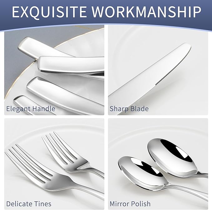 60-Piece Stainless Steel Flatware Set for 12, 18/10 Silverware Set, Heavy Silverware Set for 12, High End Flatware, Mirror Polish, Dishwasher Safe, Ideal for Gift