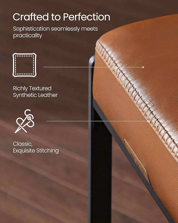 VASAGLE EKHO Collection - Bar Stools Set of 3, Counter Height Bar Stools, Synthetic Leather with Stitching, Mid-Century Modern Counter Stools, 26-Inch Tall, Kichen Home Bar Dining Room, Caramel Brown