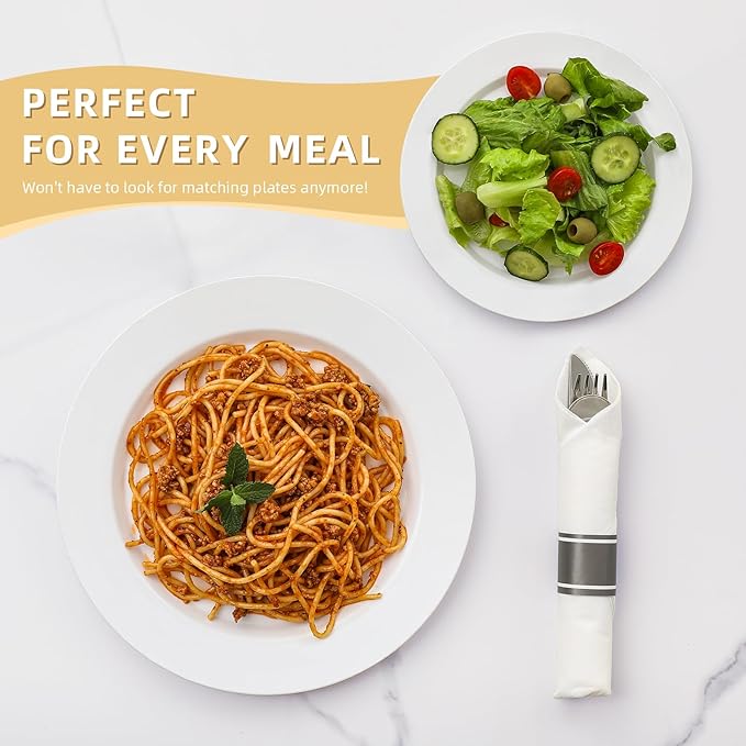 AOZITA 200 PCS White Plastic Plates, Premium Heavy Duty Disposable Plates - Image 4