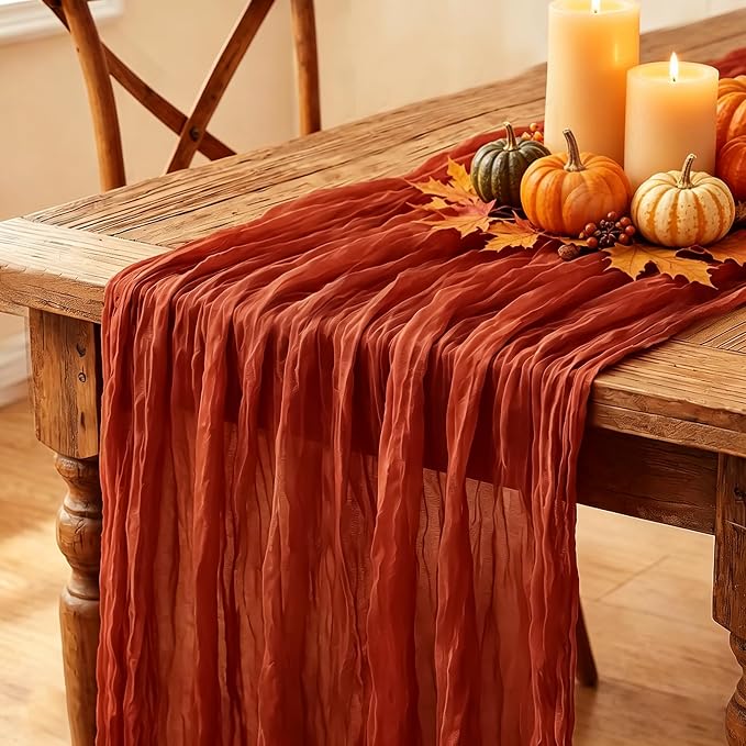 3Pcs Fall Table Runner, 10FT Thanksgiving Cheesecloth Table Runner 35*120inch by Miucat
