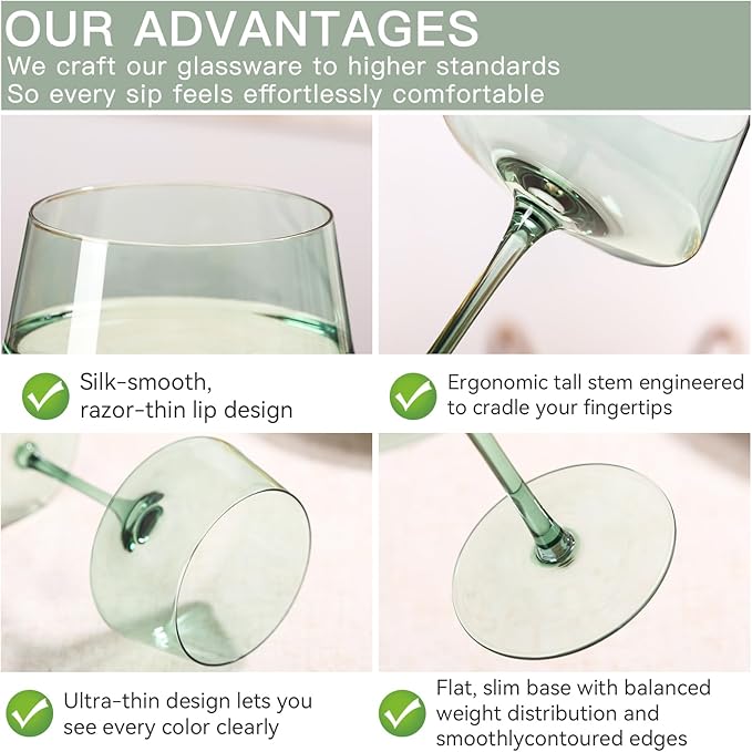 Hand Blown Colored Coupe Glasses Set of 6-13oz large Crystal Martini, Cocktail & Champagne Glasses -Cute & Colorful Cocktail Glassware-Perfect for Bar, Cocktails, Martinis-Wedding Gifts