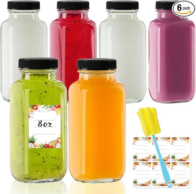 8 oz Glass Juice Bottles with Lids 6-Pack by Unknown