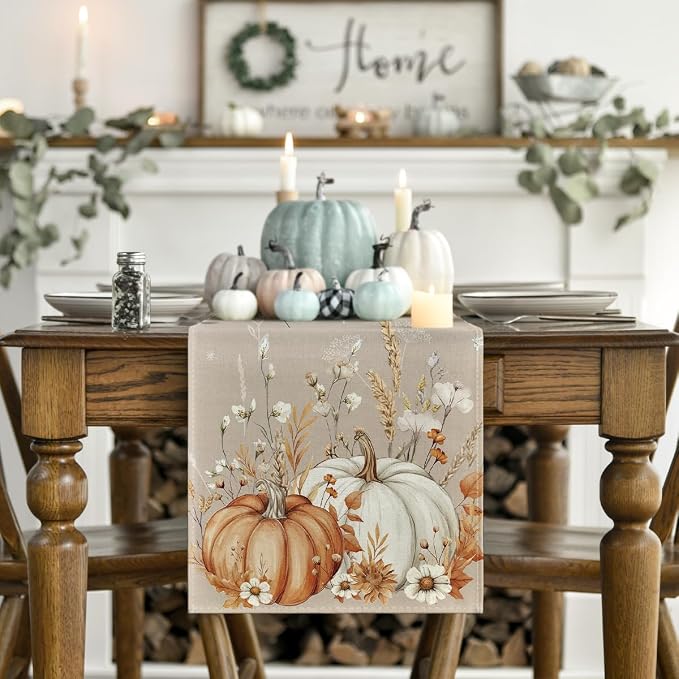 Artoid Mode 210 GSM Fall Table Runner 13x120 Inch Home Party Decor | Pumpkins - Image 2