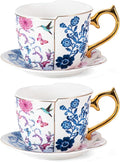 KAMMAK Tea Cups and Saucers Set of 2, 8 oz Porcelain Coffee Cups, YX018 | by KAMMAK