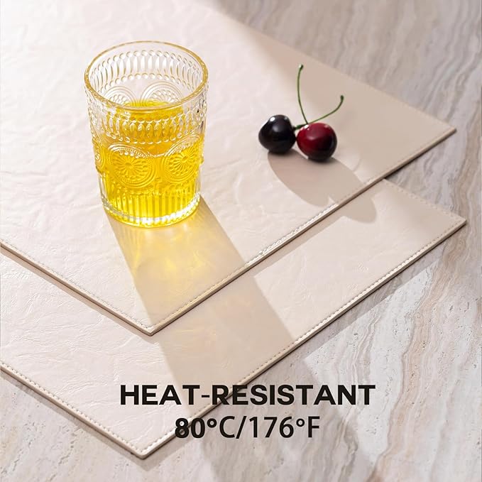 Faux Leather Placemats Set of 6 Vinyl Washable Wipeable Table Mats for Kitchen Dining Table Heat Resistant Waterproof Modern Indoor/Outdoor Placemats Non-Slip Easy Clean Place Mats (Beige)