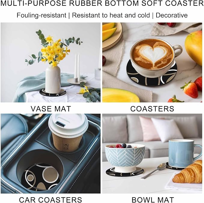 Black Brown Coasters Set of 6, Non-Slip Cup Coaster Mat - Image 6