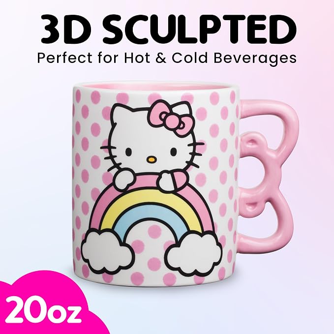 Silver Buffalo Sanrio Hello Kitty Rainbow, 3D Sculpted Handle Mug, 20oz | Polka - Image 2