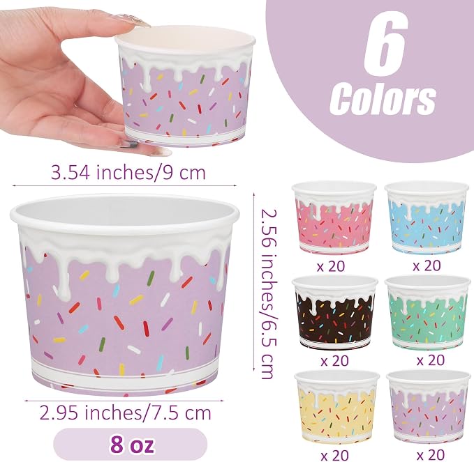 Aodaer 120 Pack 8oz Paper Cups Sprinkles Ice Cream Bowls Disposable Snack Bowls - Image 2