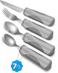 Adaptive Utensils (4-Piece Set) Weighted 7 Oz Each- Weighted Utensils for Hand Tremors and Parkinson's Patients - Weighted Silverware for Hand Tremors, Weighted Spoons