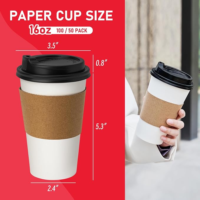 16 oz 100 Pack Coffee Cups - Image 2
