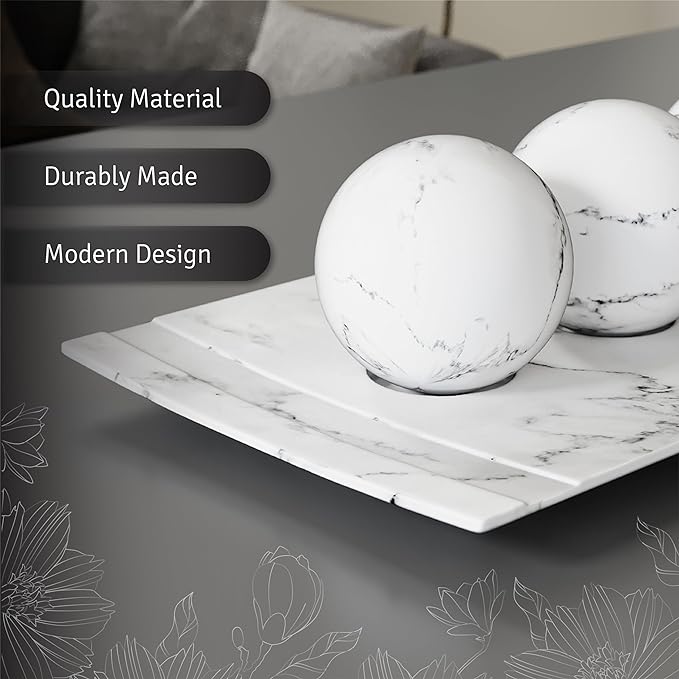 Creative Scents White Marble Look Home Decor Tray and Orb Set Coffee Table Decor for Living Room Centerpiece Table Decorations for Dining Table, Kitchen, Foyer, Entryway Elegant House Decoration