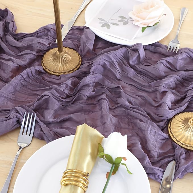 3 Pack Dusty Purple Cheesecloth Table Runner 120 Inch Boho Wedding Decor | - Image 5