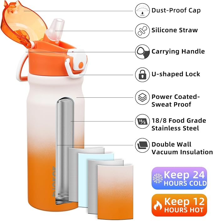 BJPKPK 18 oz Water Bottle with Straw & Handle, Insulated Stainless Flask | Leak - Image 2