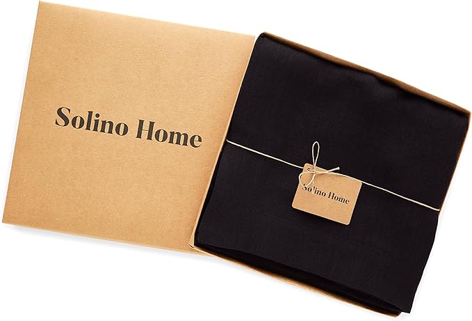 Solino Home Black Linen Tablecloth 70 x 144 Inch - 100% Pure Linen Table Cloth for Rectangle Tables - Sonoma, Machine Washable Tablecloth for Winter, Spring