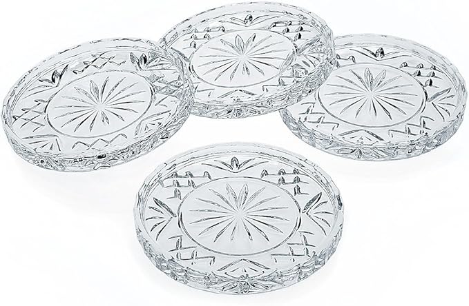 Godinger Dublin Coasters, Barware Coaster, for Drinks, Coasters for Coffee Table, Crystal Glass Bar Coaster, Drinkware & Glassware Decor, Set of 4