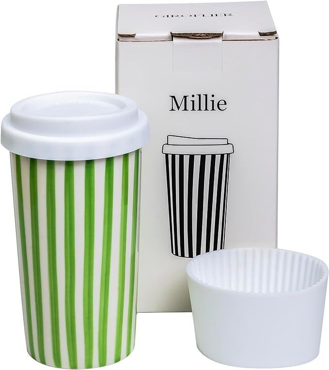 Ceramic Travel Mug with Lid – Aesthetic Coffee Cup, Minimalist Reusable Coffee by Giroflier